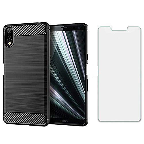 Funda para Sony Xperia L3 y protector de pantalla de vidrio templado con accesorios de defensa móvil, delgada, a prueba de golpes, suave, delgado, TPU, silicona, goma, hombres, color negro