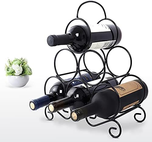 Tabletop Wine Rack, 6 Wine Bottle Holder Stand for Counter, No Assembly Required Small Metal Wine Rack Countertop, Freestanding Black Wire Wine Bottle Storage Rack, Wine Organizer Bar Cart Accessories