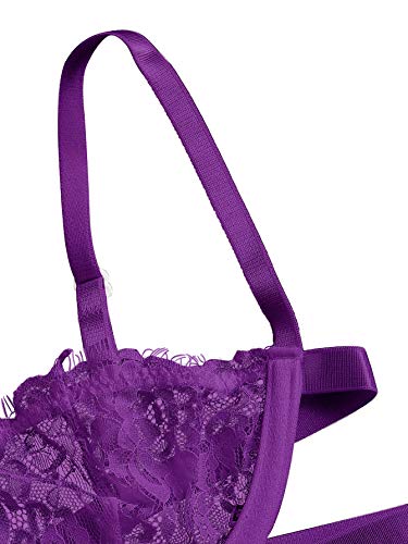 Shein Women's 2 Piece Sexy Lace Strap Bralette Bra And Panty Lingerie Set Push Up Purple Small #TOP3