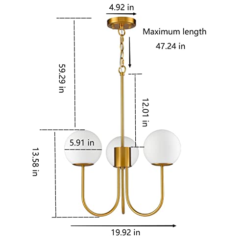 Deynite Glass Globe Chandelier Mid Century Pendant Ceiling Lights Milky White Ball Lampshade Wrought Iron For Living Dining Room Bedroom 3 Lights #TOP3