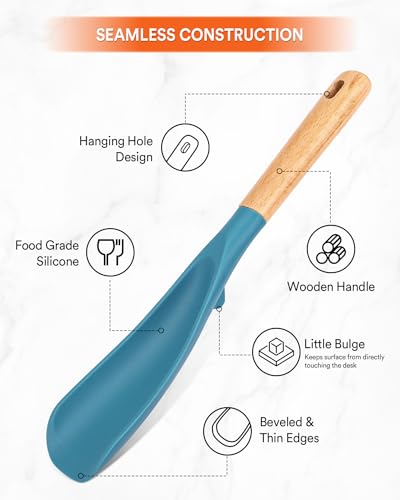 Image of Cooking Spoon and Rice Scooper for Nonstick Cookwares, Great for Cooking and Serving Durable BPA-Free Matte Silicone, Wood Handle Spoon for Mixing, Scoop, and Scrape