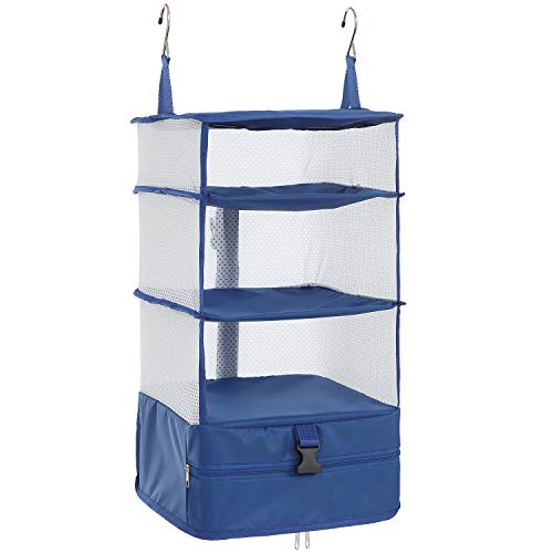 ELEZAY Hanging Packing Cubes Portable Travel Closet Collapsible Compression Clothes Organizer with Built in Shelves for Carry-on Luggage Suitcase Wardrobe Large_11.8 * 11.8 * 24 IN, Blue