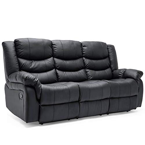More4Homes SEATTLE HIGH BACK BONDED LEATHER RECLINER 3 + 2 + 1 SOFA ARMCHAIR SET SUITE (Black, 3 Seater)