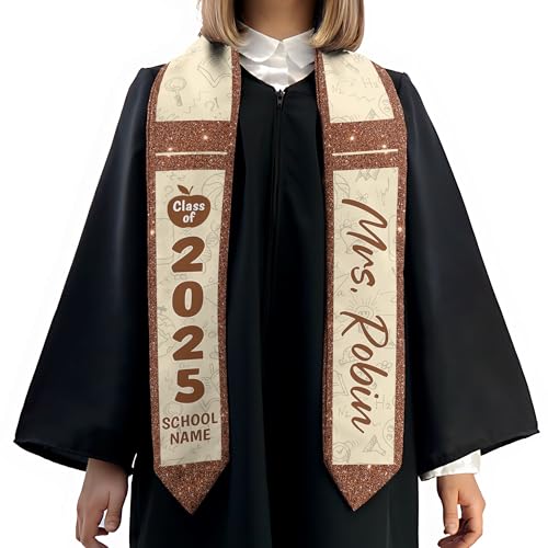 MonkeyVan Personalized Teacher Graduation Stole 2025,Custom Pencil Graduation Stole for Teachers,Class of 2025 Teacher Sash S289