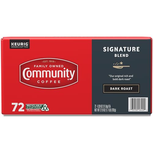 Image of Community Coffee Signature Blend 72 Count Coffee Pods, Dark Roast, Compatible with Keurig 2.0 K-Cup Brewers, Box of 72 Pods (Pack of 1)