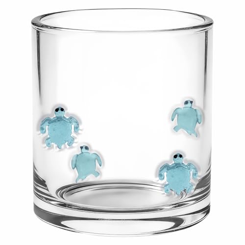 Sel Natural 14 Ounce Turtle Icon Juice Glasses, Ocean Glass Juice Cups Cocktail Glasses Aesthetic...