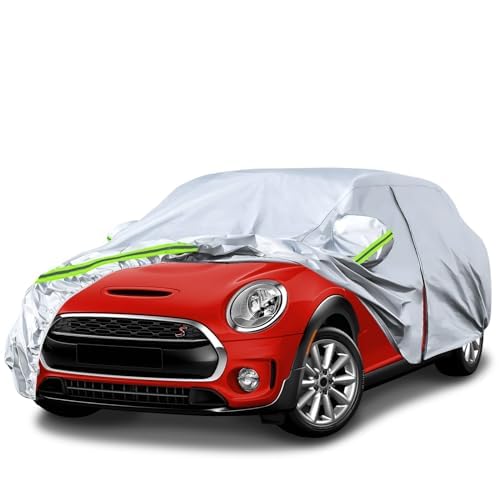 Soekodu Funda Coche, Impermeable Cubre Coches Reemplazo para Mini Cooper 5 Puertas 2013-2022, Todo Clima Cubierta para Automóvil con Puerta con Cremallera y Correa a Prueba de Viento
