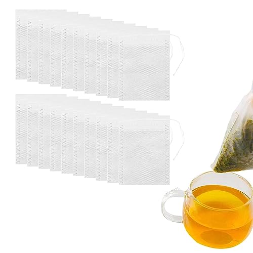100 Pcs Tea Filter Bags, Drawstring Filter Bags, Tea Infuser Paper, Drawstring Seal Tea Bag, Filter Loose Tea Infuser, for Filtering, Isolating Tea and Coffee Grounds (7cmx9cm)