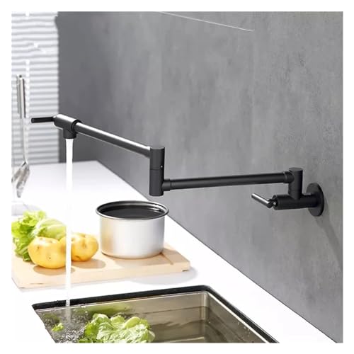 Robinet de cuisine mural pour évier moderne, mitigeur laiton noir pliable - 4
