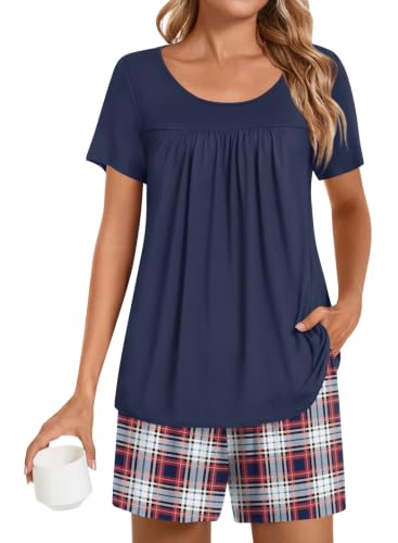 Image of POPYOUNG Pajama for Women Set Summer Pjs Lounge Shorts Sets Soft Sleepwear