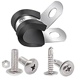 Twidec/50PCS 1/4 Inch Cable Clamp 304 Stainless Steel Rubber Coated Cushion Pipe Clamps,Metal Clamp,With Metal Rubber Clips For Automotive Wire Tube Pipe Clamps N-056-1/4