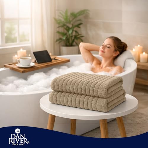 DAN RIVER Luxury Jumbo Bath Sheets 2 Piece – 550 GSM (35x70 Inches) 100% Cotton Highly Absorbent Speed Breaker Design Bath Towel Set – Super Soft Towels for Bathroom, Hotel, Spa Tan by Dan River - Image 9