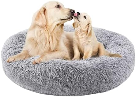 Lohofrnny Dog Bed, Large Dogs, Cat Bed, Washable Fluffy Dog Bed, Doughnut Dog Bed, Soft Plush Round Dog Sofa for Small, Medium and Large Dogs, Cats (100 cm, Light Grey)