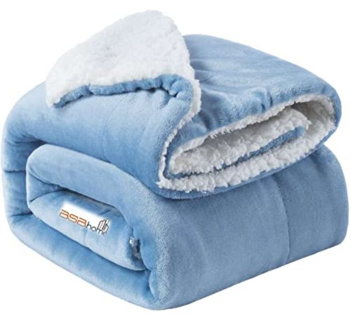 BSB HOME Polyester Micromink Warm Sherpa Super Soft Flannel Solid/Plain Blanket for Light/Mild Winter, Aqua, Size 150 x 230 Cms (Approx 4.7 x 7 ft, Single)