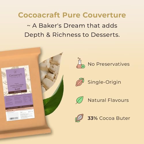 Image of Cocoacraft 33% White Chocolate Couverture Slab (1KG) Chocolate Bar | Gourmet | Handmade Artisinal Couverture Chocolate from Kerala | Used for baking and decoration