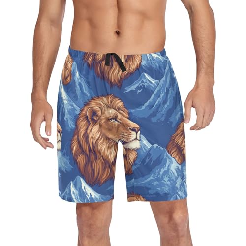 Men's Short Pajama Bottoms Lions Portrait Mountain Home Casual Sleep Pants4