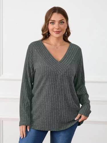 Image of BELAROI Womens Plus Size Sweaters V Neck Fall Tunic Top Pullover Shirts