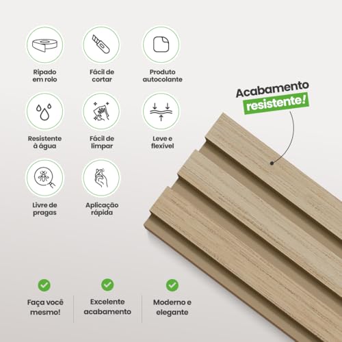 Painel Ripado Laminado de EVA Autocolante Amadeirado Decoração Linha Madeto Fácil Instalação | Meu R