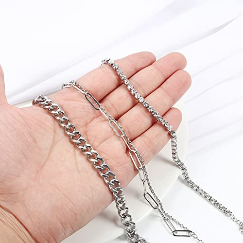Hanpabum 3-4 Pcs Stainless Steel Chain Anklet For Women Dainty Boho Tennis Ankle Bracelets Set Layered Link Paperclip Chain Anklet Adjustable Summer Beach Foot Jewelry #TOP4