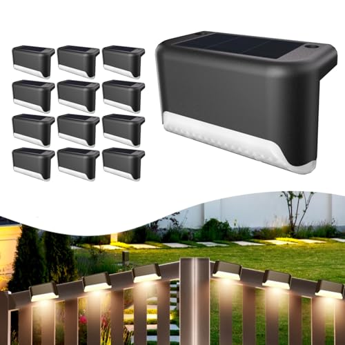 BKBB PPBB Solar Deck Lights Outdoor, 12 Pcs Solar Step Lights, Waterproof LED Solar Lights for Outdoor Stairs, Step, Fence, Yard, Patio, Railing, Garden and Pathway by BKBB PPBB - Used condition - US$15.98