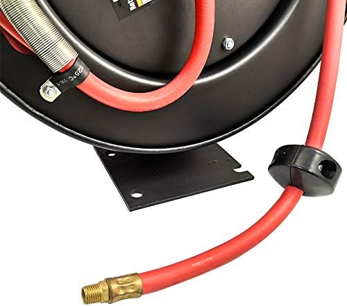 3/8" x 50-Foot Auto-Retracting Rubber Air Hose Reel – Directs Air Away from Operator, Auto-Latch Mechanism for Safety & Convenience