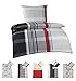 Produktbild BaSaTex Feinbiber Winter Bettwäsche warme und kuschelige Bettgarnitur und Kissenbezug 135x200 + 80x80 cm | 100% Baumwolle | Jack - Anthrazit Grau Rot
