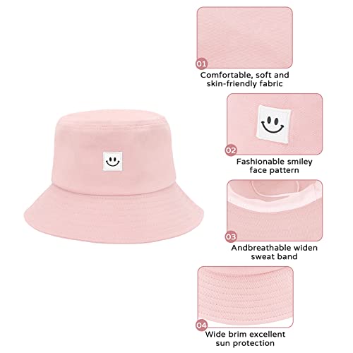 Kids Smile Face Bucket Hats Summer Sun Protection Beach Cap Cotton Unisex Kids Sun Hat Outdoor Visor Cap For Boys Girls Purple 2-7 T #TOP1