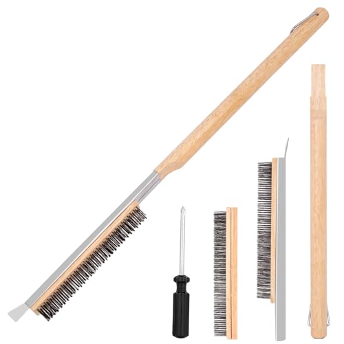 22'' Pizza Oven Brush with Stone Scraper, Includes 2 Brush Heads and Screwdriver, Works with Ooni Pizza Oven, Heat-Resistant Stainless-Steel 2-in-1 Pizza Stone Brush, Pizza Oven Brush and Accessories