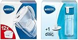 BRITA Wasserfilter Marella inkl. 12 MAXTRA+ Filterkartuschen (Jahrespaket) + BRITA Trinkflasche (blau) mit Filter für unterwegs (aus BPA-freiem Kunststoff)