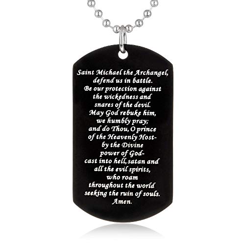 Fayerxl St Michael Necklace For Men,Personalized Black Dog Tag Necklace Gift For Men,Archangel Michael Protection Amulet Pendant Necklace Catholic Jewelry (Saint Michael Archangel) #TOP2