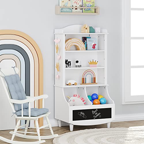 Utex Kids Bookshelf And Toy Storage, Kids Wood Bookcase With Blackboard And Cubbies, Open Kids Bookshelf And Toy Organizer Cabinet, Kids Bookshelves Display Stand For Toddlers, White #TOP4
