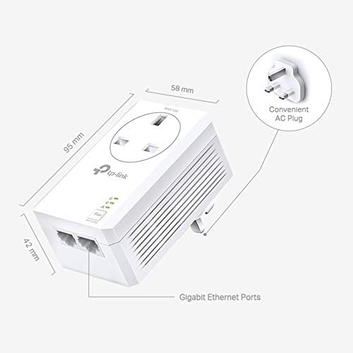 TP-Link TL-PA7027P KIT AV1000 2-Port Gigabit Passthrough Powerline Starter Kit, Data Transfer Speed Up to 1000 Mbps, Ideal for HD/3D/4K Video Streaming and Online Gaming, No Configuration Required