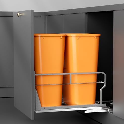 Amazon.com: ROOMTEC Double 35-Quart Pull Out Trash Can Under Cabinet ... - Kitchen Trash Can Slide In Cabinet With Soft Close