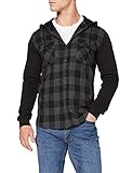 Stil: Regular Fit Urban Classics Herren Hooded Checked Flanell Sweat Sleeve Shirt Freizeithemd, Mehrfarbig (blk/cha/bl 690), Medium