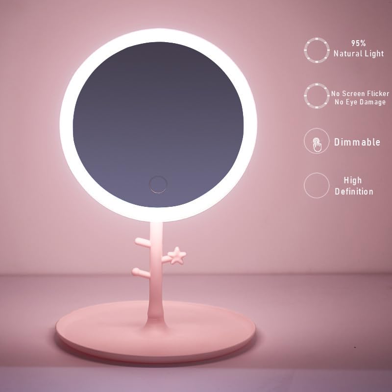 GRSTREE Make Up Mirror with LED Light, Rechargeable Touch Dimming Detachable Portable Table Mirror - Image 2