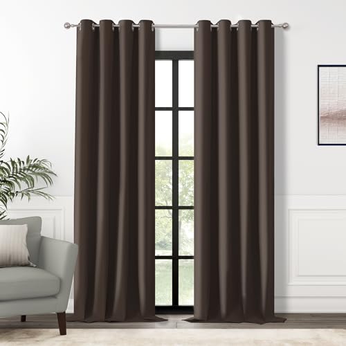 ChrisDowa 100% Blackout Brown Solid Curtains 120 Inches Long 2 Panels for Bedroom Living Room,Farmhouse Room Darkening Thermal Insulated Soundproof Grommet Top Window Treatment Drapes,52x120