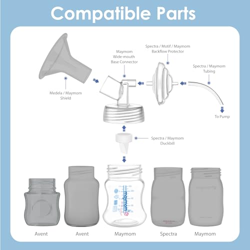 Image of Maymom Pump Parts Compatible with Spectra S1 S2 9 Plus Accessories, One-piece Cap Bottles, Base Connectors, Duckbill Valves, Backflow Protectors and Tubing, Not Original Spectra Accessories
