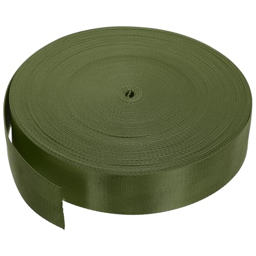 MECCANIXITY Flat Nylon Webbing Strap 2 Inch 50 Yards Army Green for Backpack, Cargo Strap, Luggage-Rack