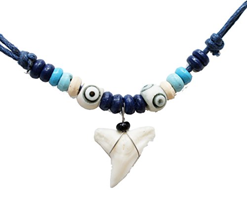 Shark Tooth Wood Beads Necklace Handmade Hawaiian Style Beach Adjustable Cord