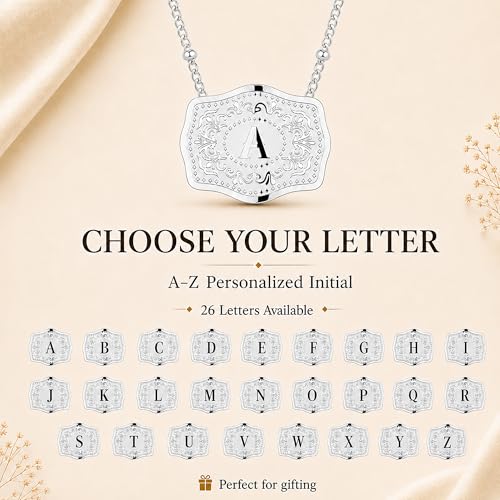 Holylegend Initial Necklace for Women, Western Cowgirl Letter Pendant Necklace with Belt Buckle Design, Rhodium Plated Silver Personalized Jewelry, 2 Chains Included, Gift for Her by Holylegend - Used condition - Image 5