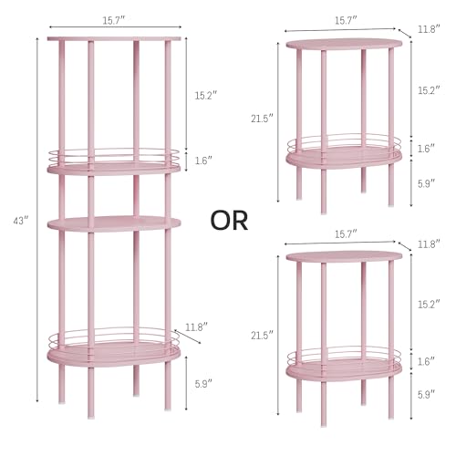 Image of Small Modern Oval Side Table with Storage,2-Tier Side Tables Living Room,Sturdy Nightstand for Small Space - Living Room, Bedroom, Bathroom, Nursery (1PC,Pink)