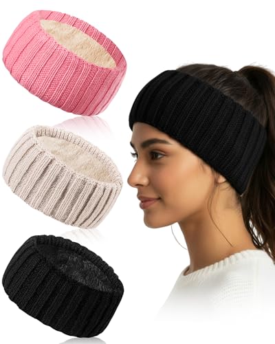 Geyoga 3 Pack Winter Fleece Ear Warmer Headbands