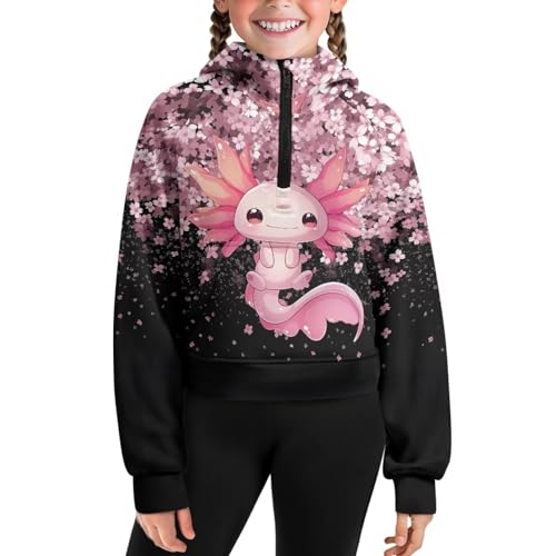 Uourmeti Girls Long Sleeve Cropped Hoodies Fall Clothes Half Zip Up Pullover Tops with Pockets