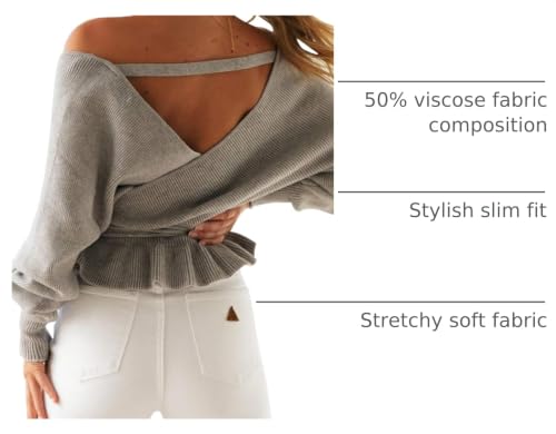 Image of ZESICA Womens Fall Wrap V Neck Belted Ruffle Sweater Top