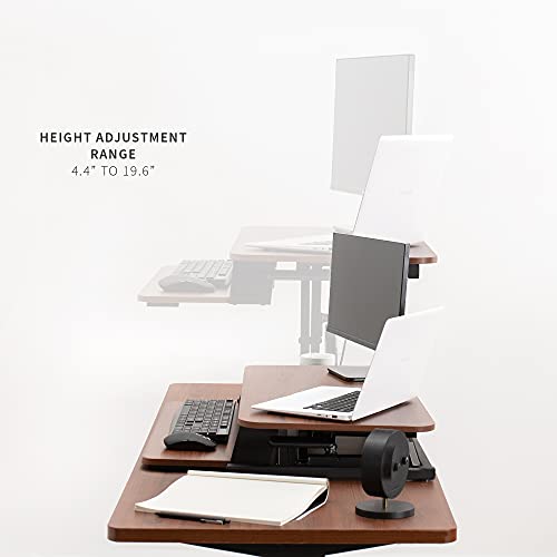 Vivo Height Adjustable 32 Inch Stand Up Desk Converter, Quick Sit To Stand Tabletop Dual Monitor Riser Workstation, Dark Walnut Desktop, Black Frame, Desk-V000Sd #TOP2