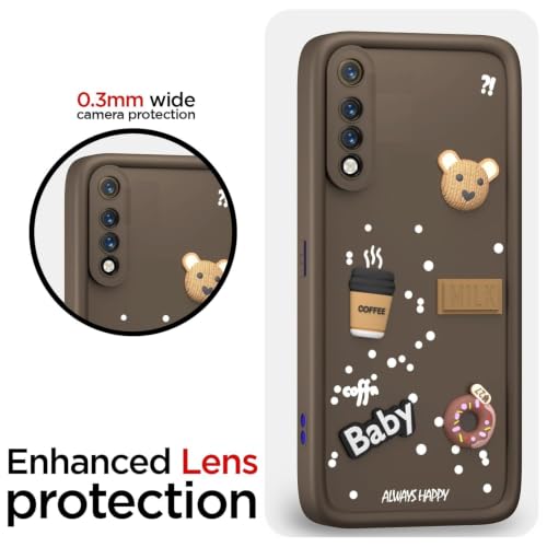 Image of Bintage Back Cover Compatible for Samsung Galaxy A70 4G | Cute 3D Taddy Ball Bear Milk Cake Coffee Silicon Case Full Body & Camera Protection - Brown