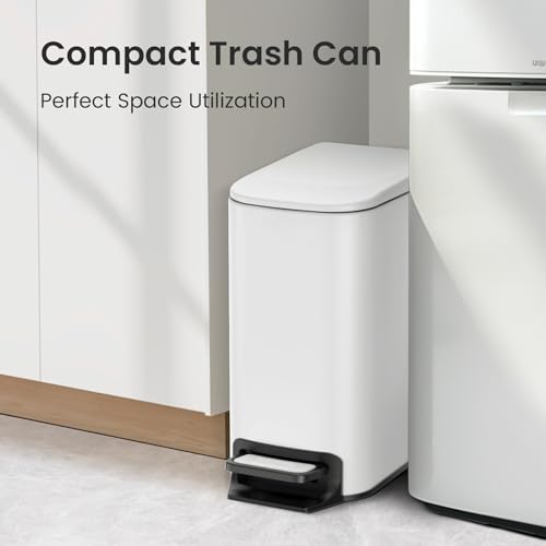 image for Cesun Small Bathroom Trash Can With Lid Soft Close, Step Pedal, 6 Lite