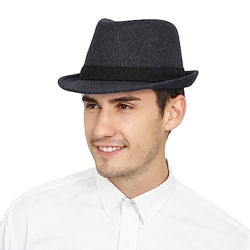 Image of Felt Trilby Fedora Hat Short Brim Panama Jazz Hat 20s Bowler Gatsby Cap for Men Women