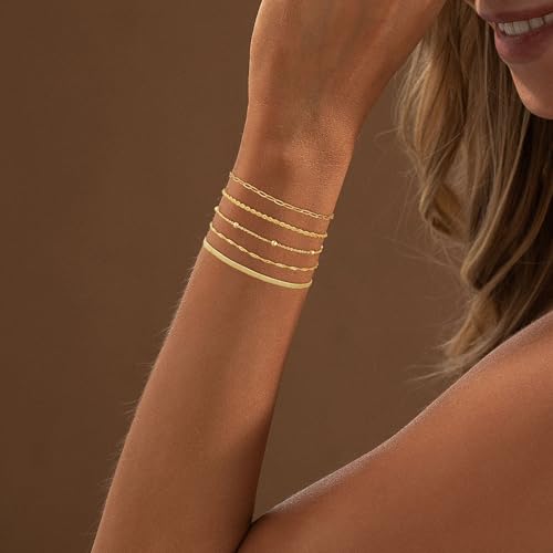 Gold Bracelets for Women Dainty Stackable 14K Gold/Silver Plated Bracelet Stack Set Trendy Waterproof Paperclip Chain Bracelets for Women Jewelry Gift4