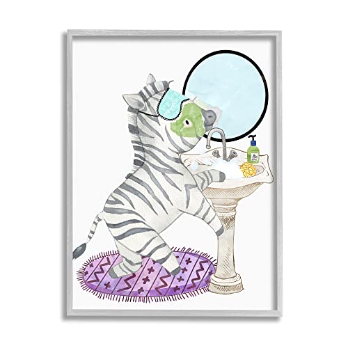 Stupell Industries Children's Bathroom Zebra Washing Sink Bubbles Bath, Design